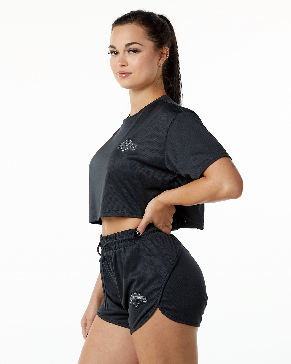 Alphalete Oversized Crop Jersey Černé | 43972YLNH