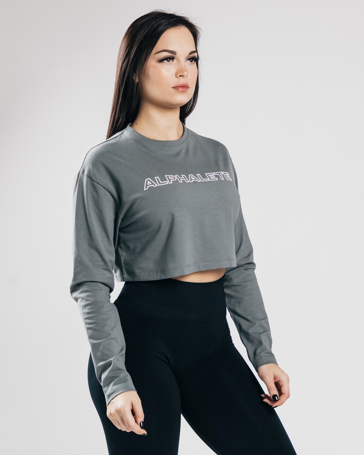 Alphalete Oversized Performance Long Sleeve Crop Concrete | 08397GCOI