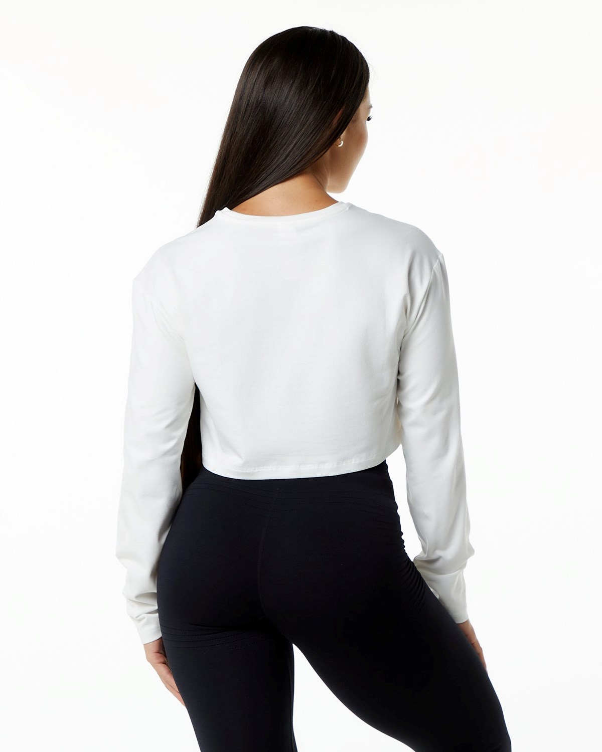 Alphalete Oversized Performance Long Sleeve Crop Bílé | 16023OTFW