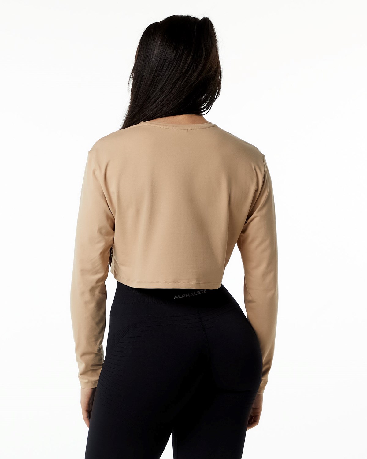 Alphalete Oversized Performance Long Sleeve Crop Taupe | 32491FYEN