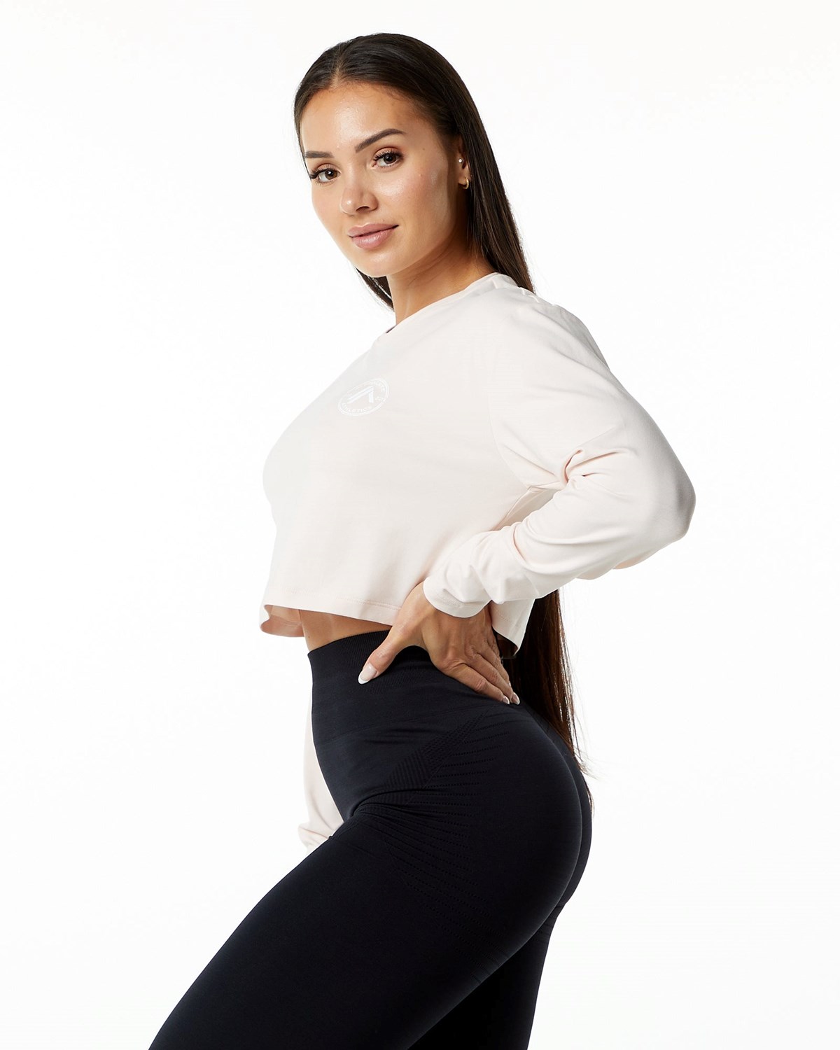 Alphalete Oversized Performance Long Sleeve Crop Blush | 42376DTQA