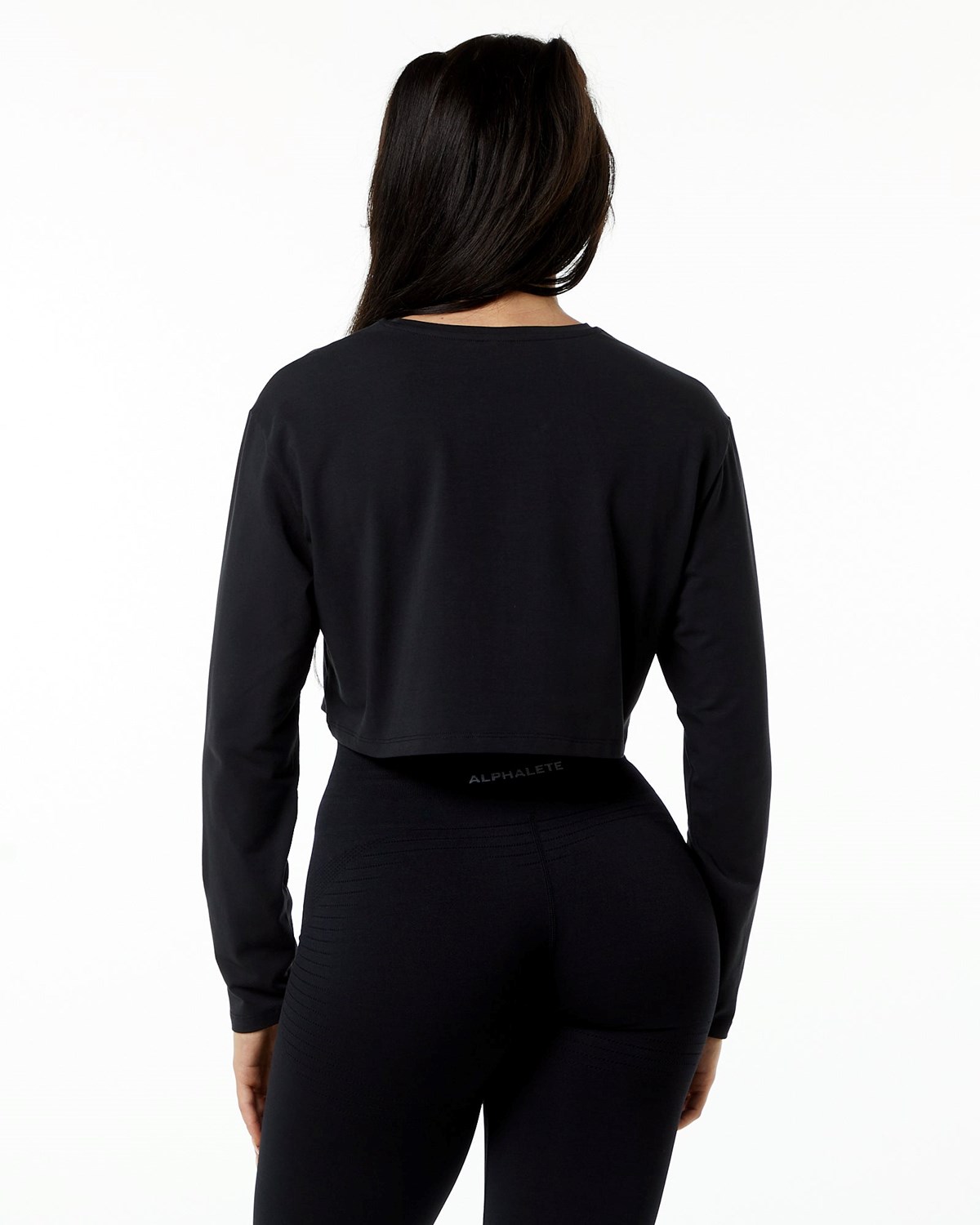 Alphalete Oversized Performance Long Sleeve Crop Blackout | 51497WCND