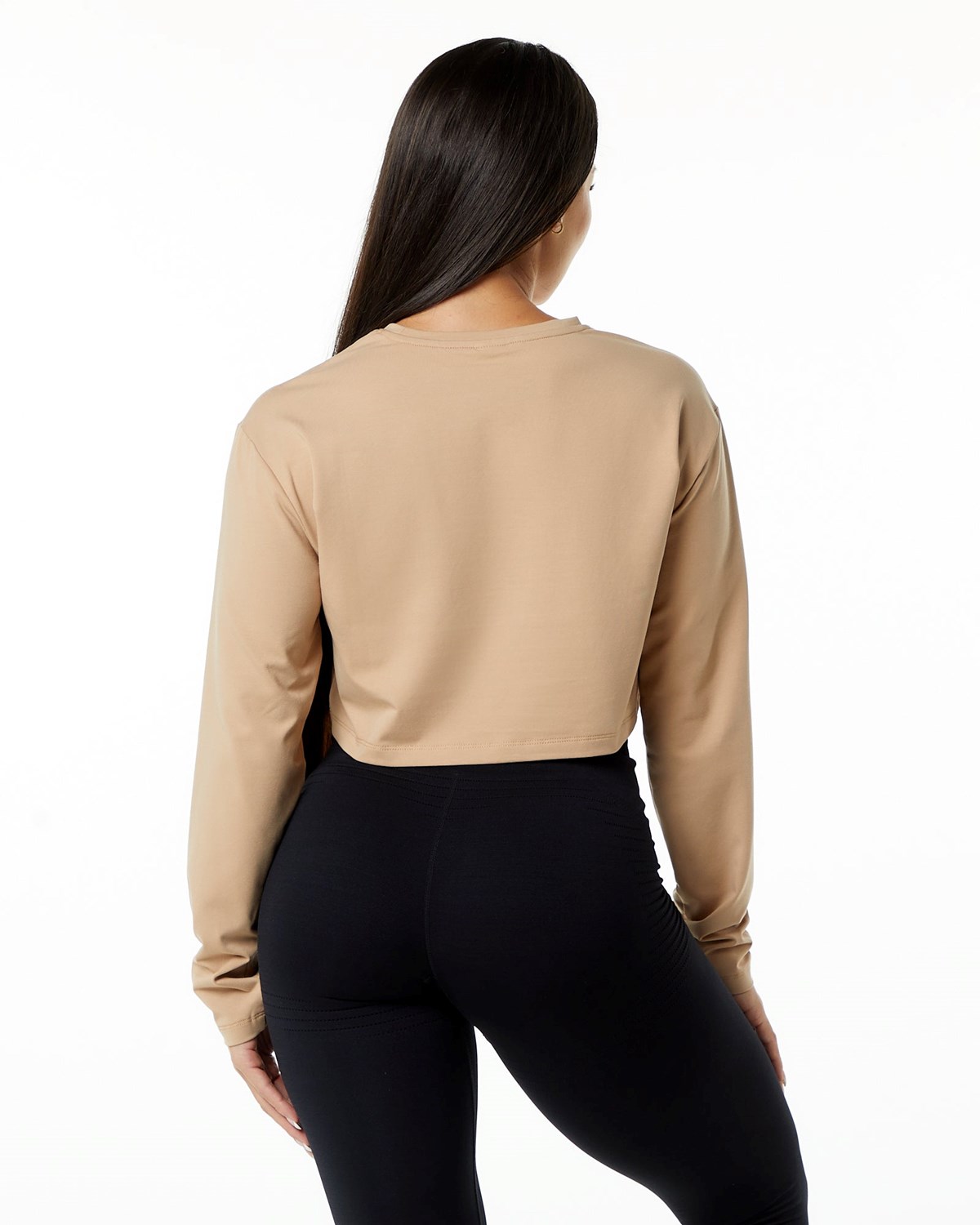 Alphalete Oversized Performance Long Sleeve Crop Taupe | 57431UTOJ