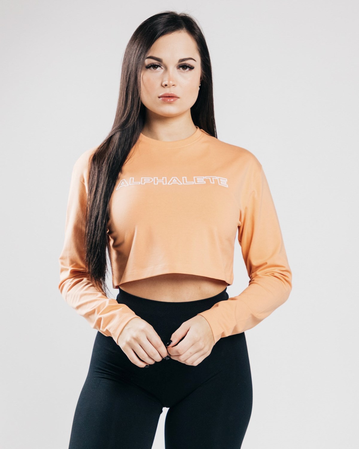 Alphalete Oversized Performance Long Sleeve Crop Oranžové | 81695KLOY