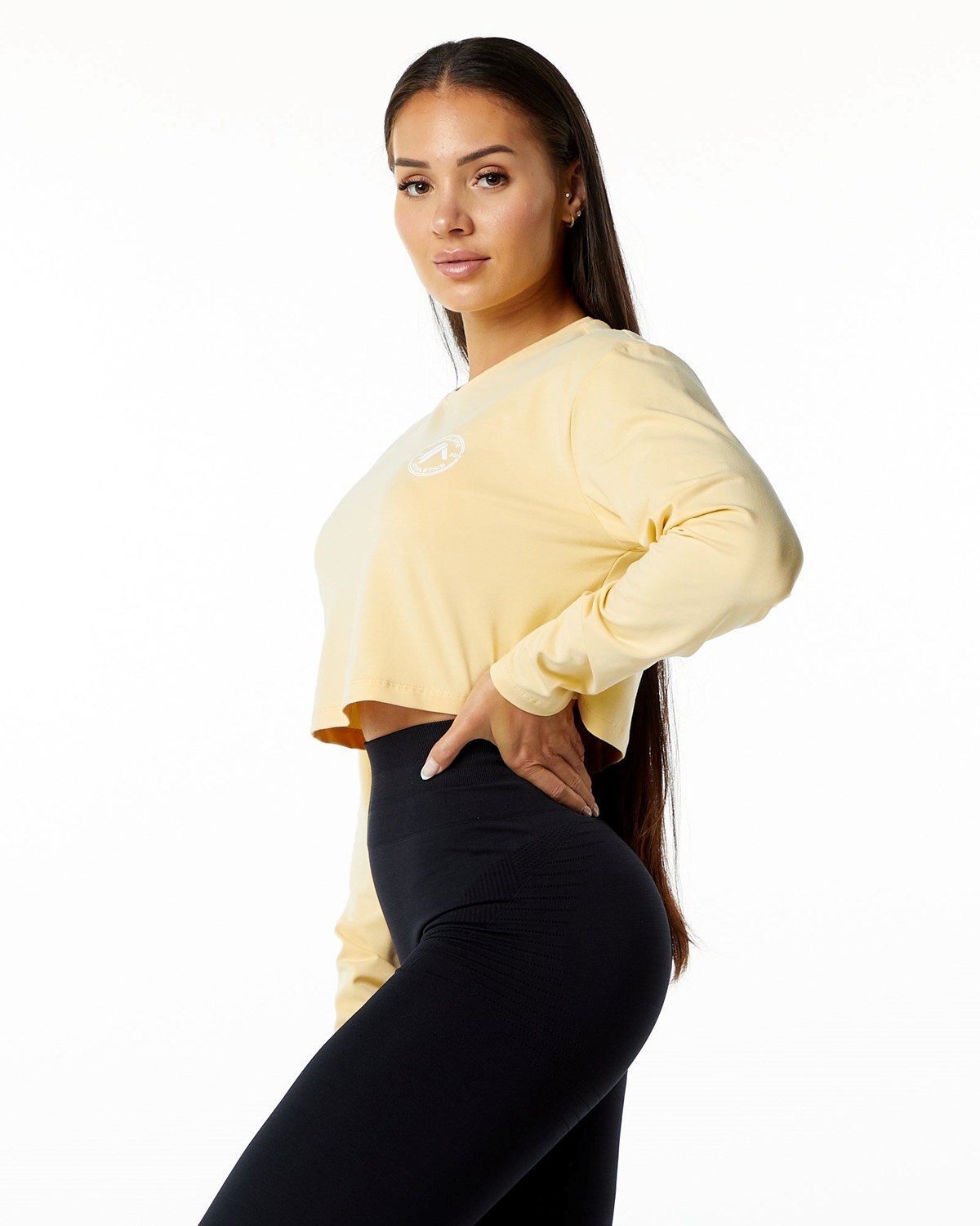 Alphalete Oversized Performance Long Sleeve Crop Daffodil | 87561TONY