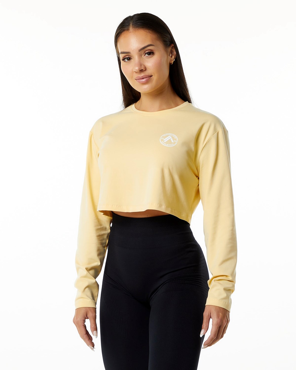 Alphalete Oversized Performance Long Sleeve Crop Daffodil | 87561TONY