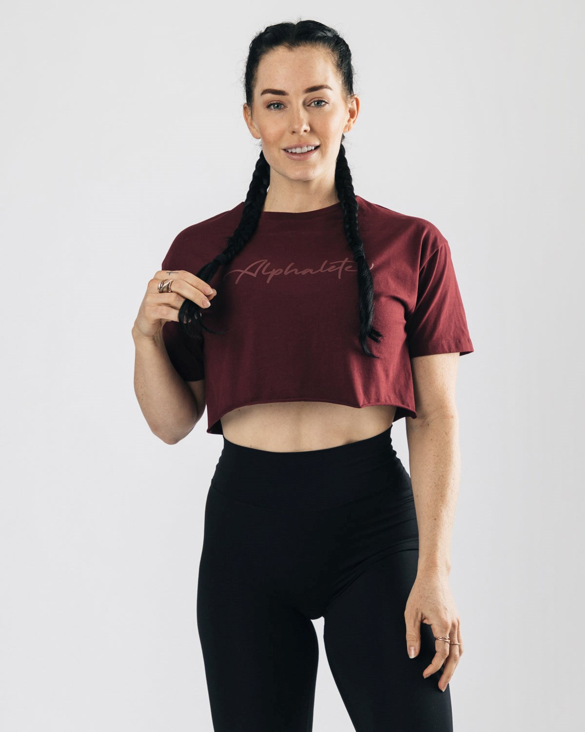 Alphalete Oversized Raw-Cut Krátké Sleeve Crop Vínové | 35670MEPK