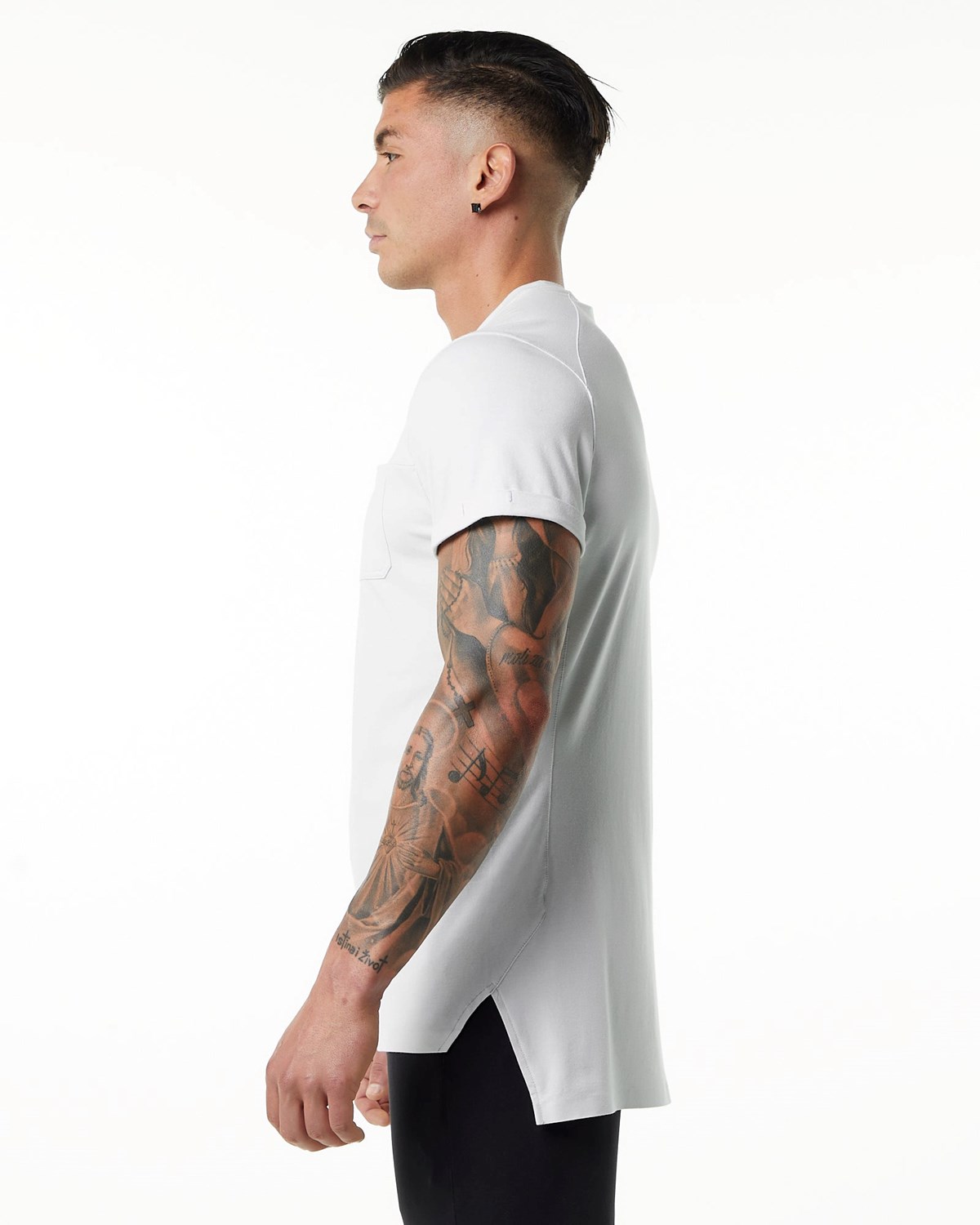 Alphalete Premium Krátké Sleeve Pocket Tee Bílé | 25619VBFL