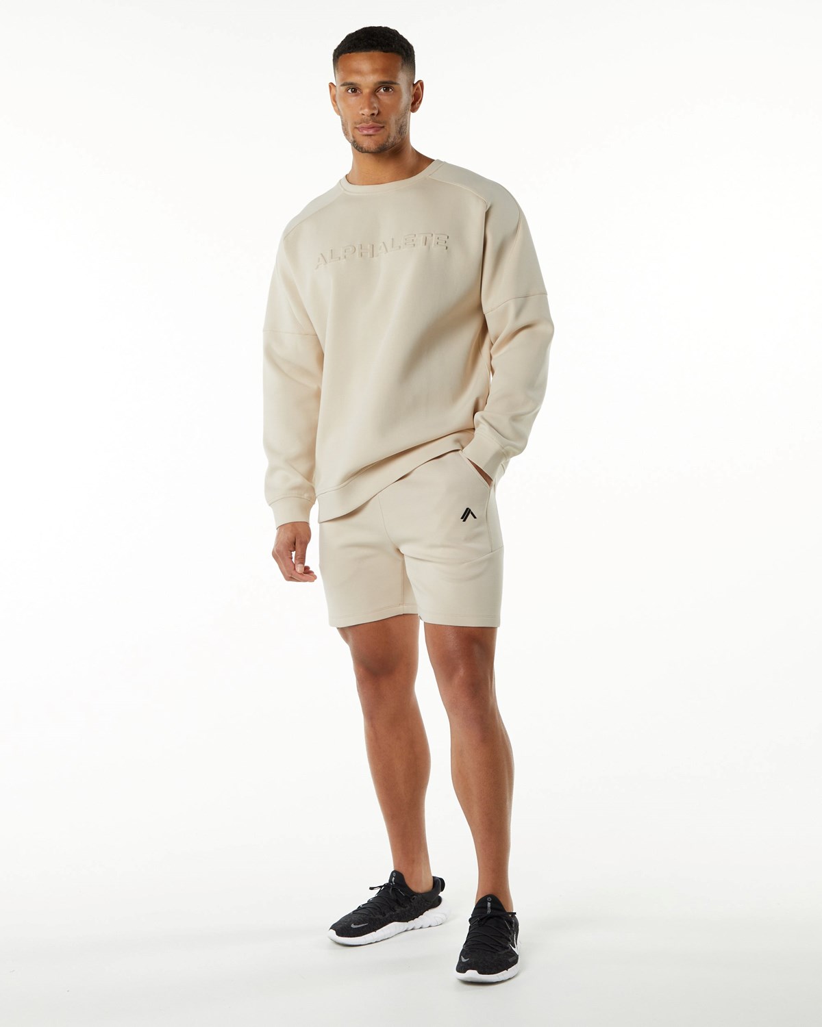 Alphalete Relaxed Interlock Knit Pullover Vanilla | 09543OGWN