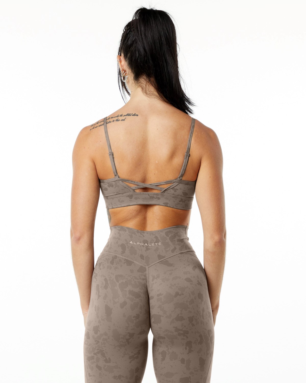 Alphalete Single Brushed Bra Pebble Print Mocha | 13852JWAS