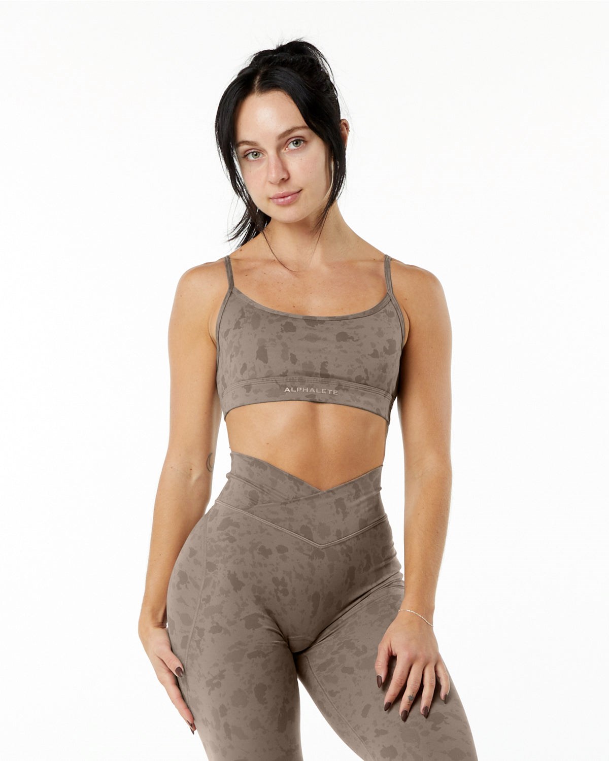 Alphalete Single Brushed Bra Pebble Print Mocha | 13852JWAS