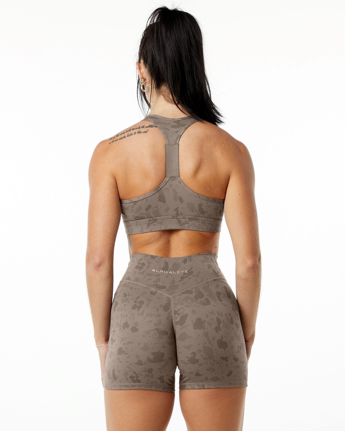 Alphalete Single Brushed Bra Pebble Print Mocha | 79684ZIJK